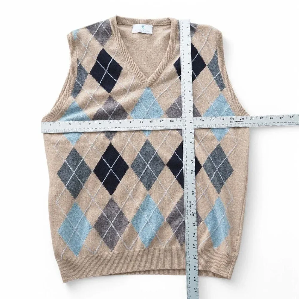 Scott & Charters Lambswool Argyle Sweater‎ Vest Made in Scotland Beige Men's M